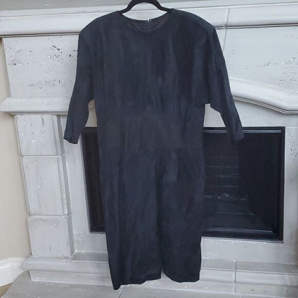 VINTAGE Black Suede Dress - Size Medium - Picture 1 of 6